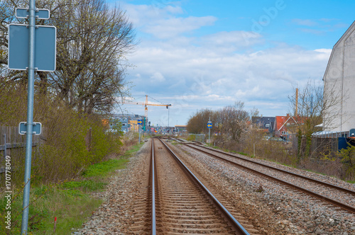 Railway through town of Koge in Denmark