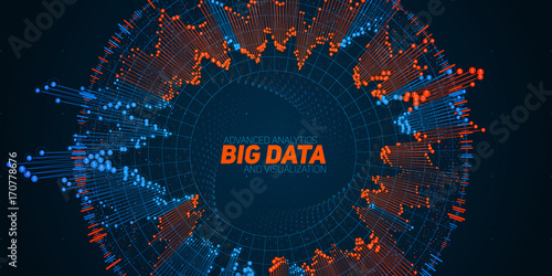 Big data circular visualization. Futuristic infographic. Information aesthetic design. Visual data complexity. Complex data threads graphic. Social network representation. Abstract graph