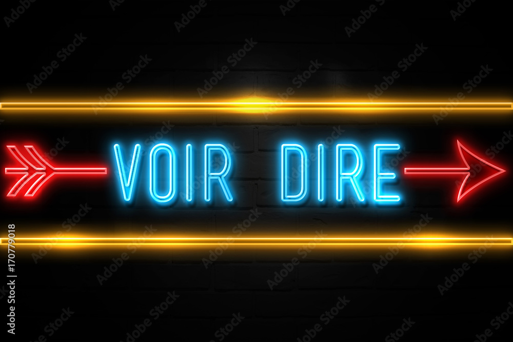 Voir Dire  - fluorescent Neon Sign on brickwall Front view