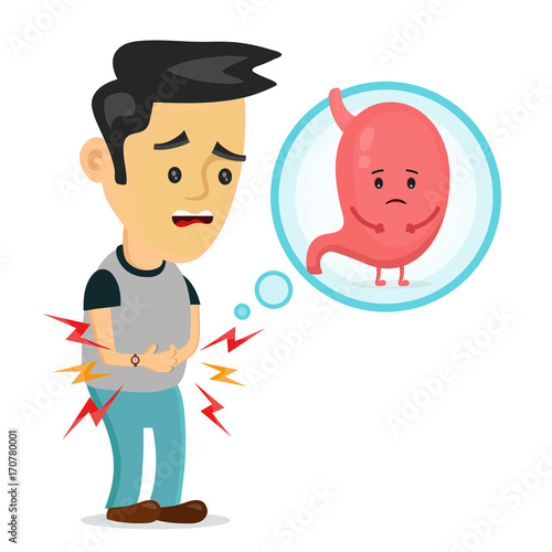Sad sick young man with food poisoning stomach 