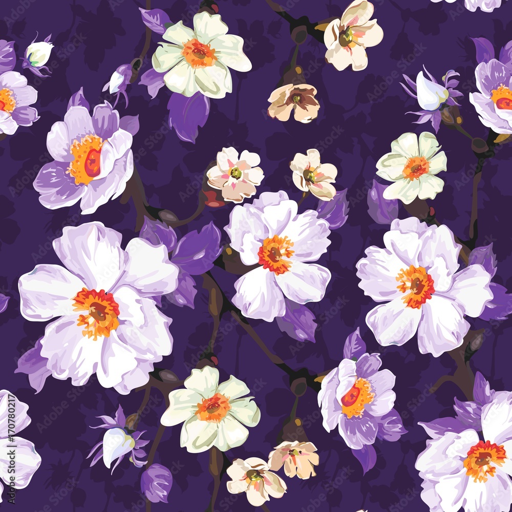 Purple Floral Seamless Pattern