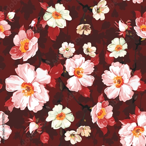 Red Floral Seamless Pattern