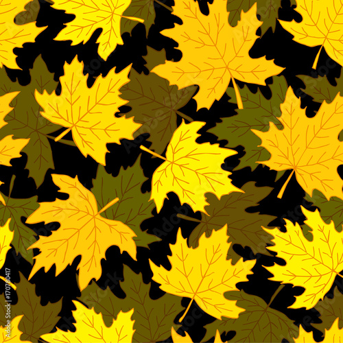 Beautiful seamless doodle pattern with yellow maple leaves sketch. design background greeting cards and invitations to the wedding, birthday, mother s day and other seasonal autumn holidays