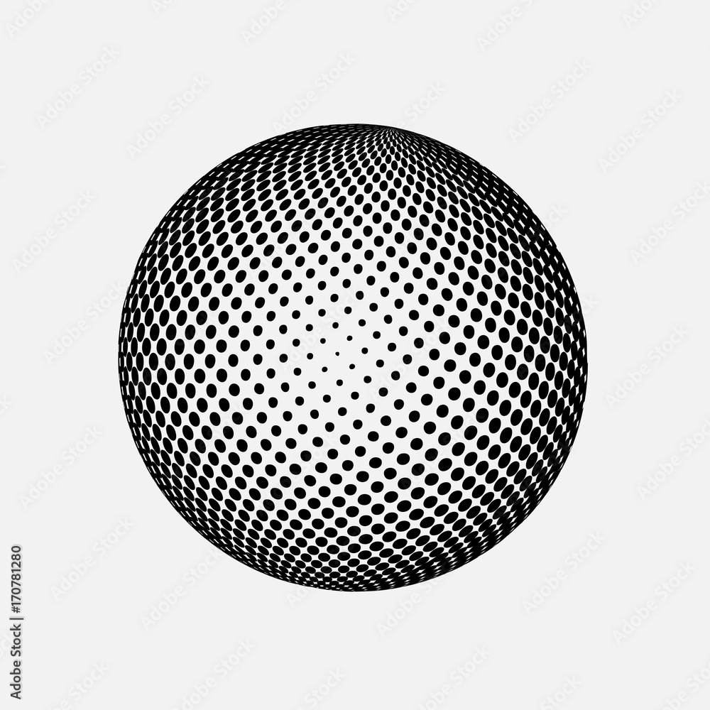 Abstract globe dotted sphere, 3d halftone effect vector background. Black and white vector illustration. Abstract globe dotted sphere, 3d halftone effect vector background. Black and white vector illustration.