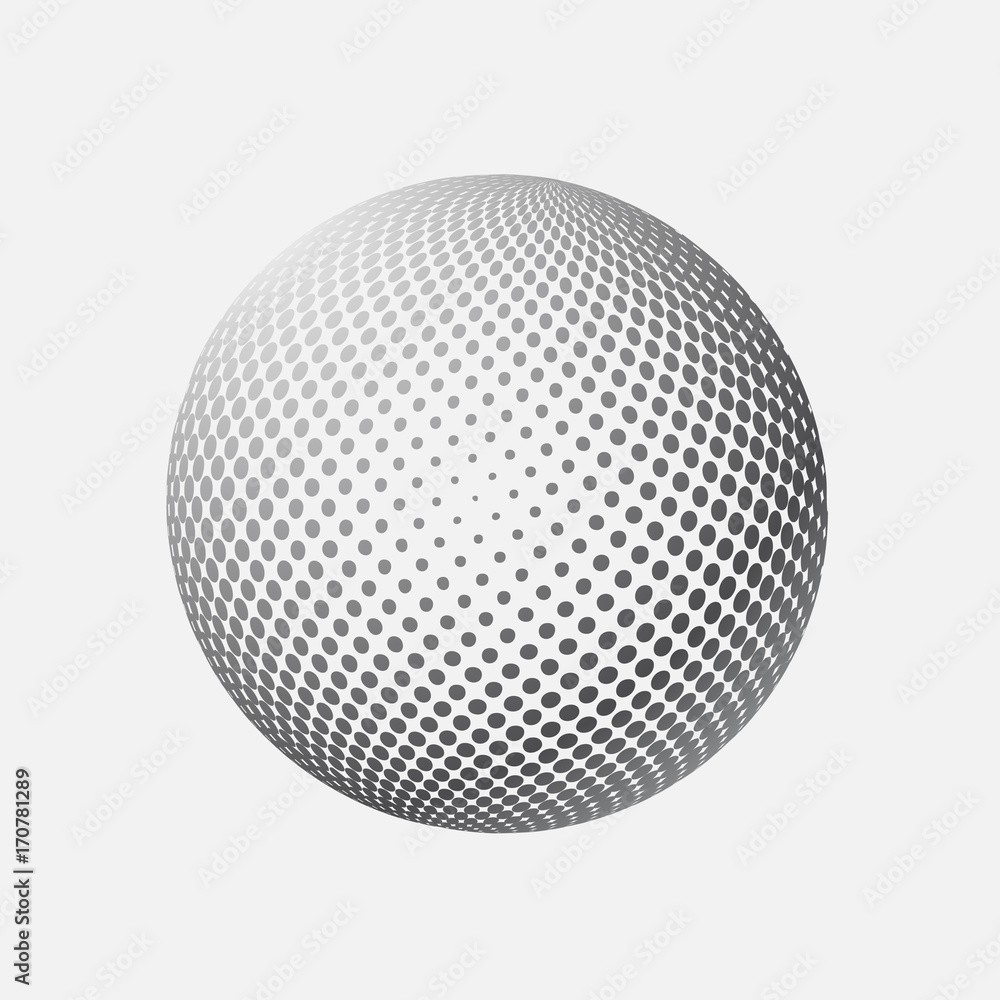 Abstract globe dotted sphere, 3d halftone effect vector background. Black and white vector illustration. Abstract globe dotted sphere, 3d halftone effect vector background. Black and white vector illustration.