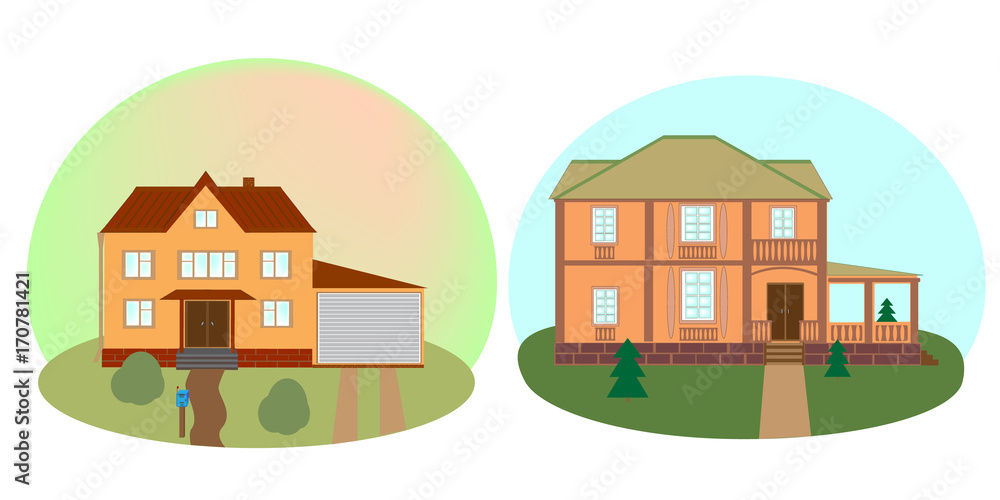 Beautiful house. Cottage. Flat style modern buildings. Vector illustration