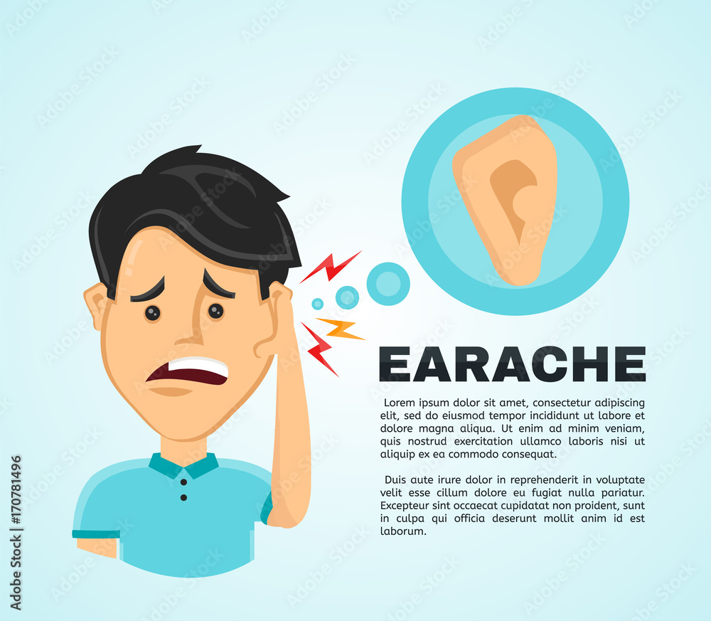 Vector illustration flat man with a earache. Vector illustration flat man with a earache.