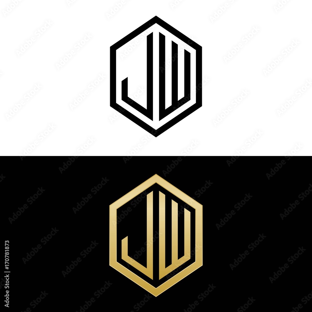 initial letters logo jw black and gold monogram hexagon shape vector ...