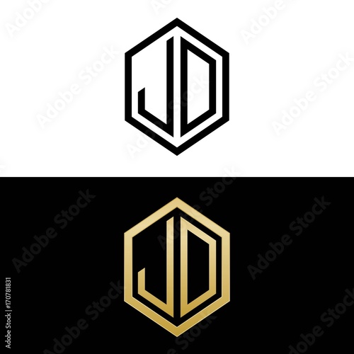 initial letters logo jo black and gold monogram hexagon shape vector