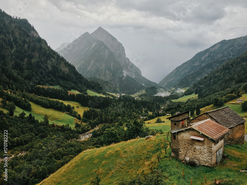 Wallpaper Mural Swiss Alps - Rainy Afternoon in Camp Blenio (Ticino, Switzerland) Torontodigital.ca