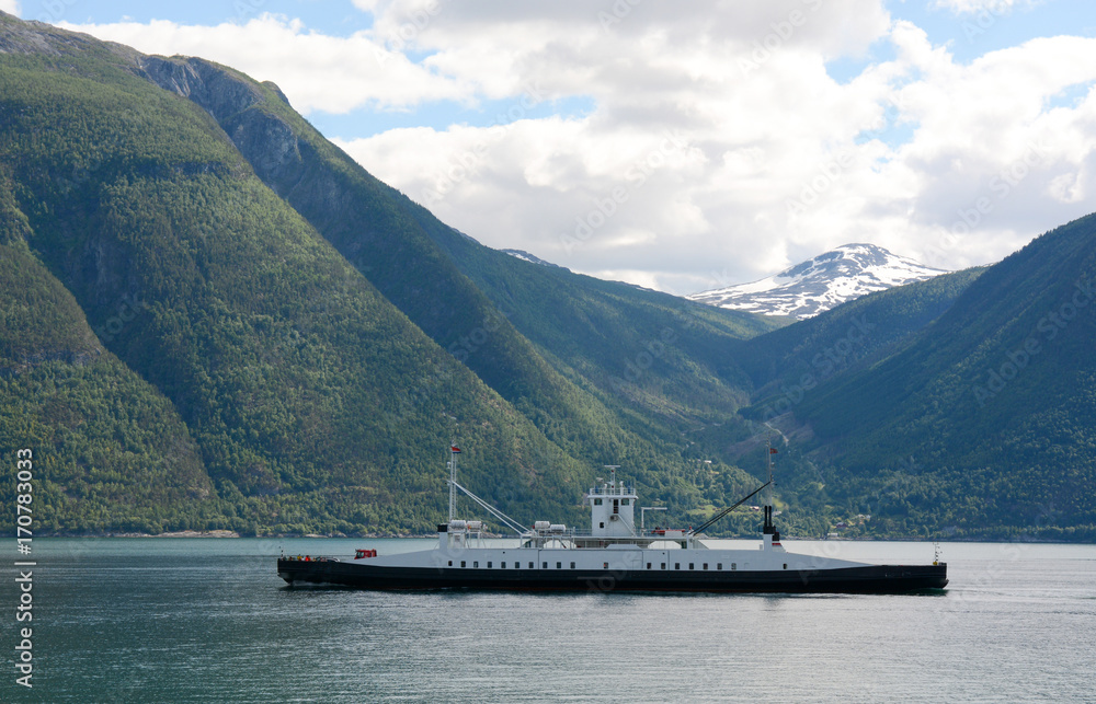 Ferry crossing fjord