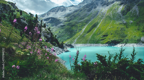 Majestic mountain lake in Switzerland. photo