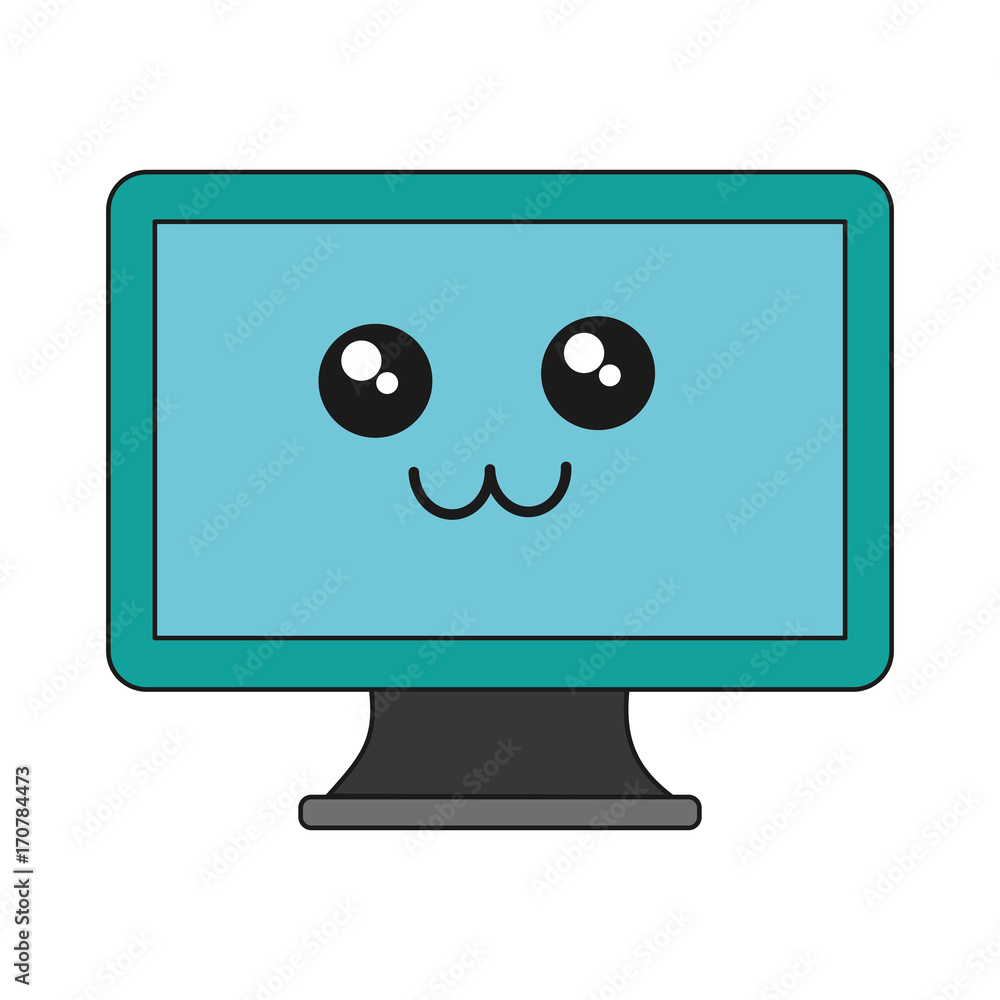 kawaii computer icon over white background vector illustration kawaii computer icon over white background vector illustration