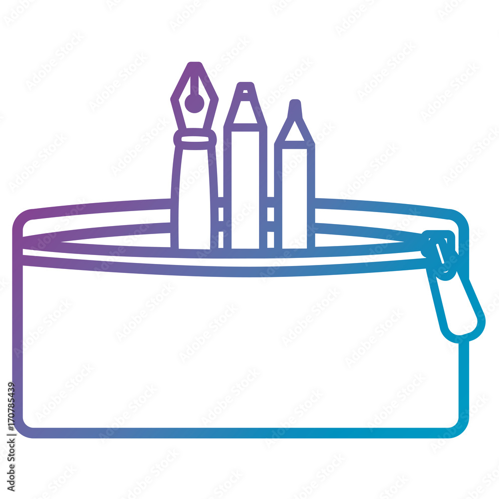 pencil case with pen and colors vector illustration design
