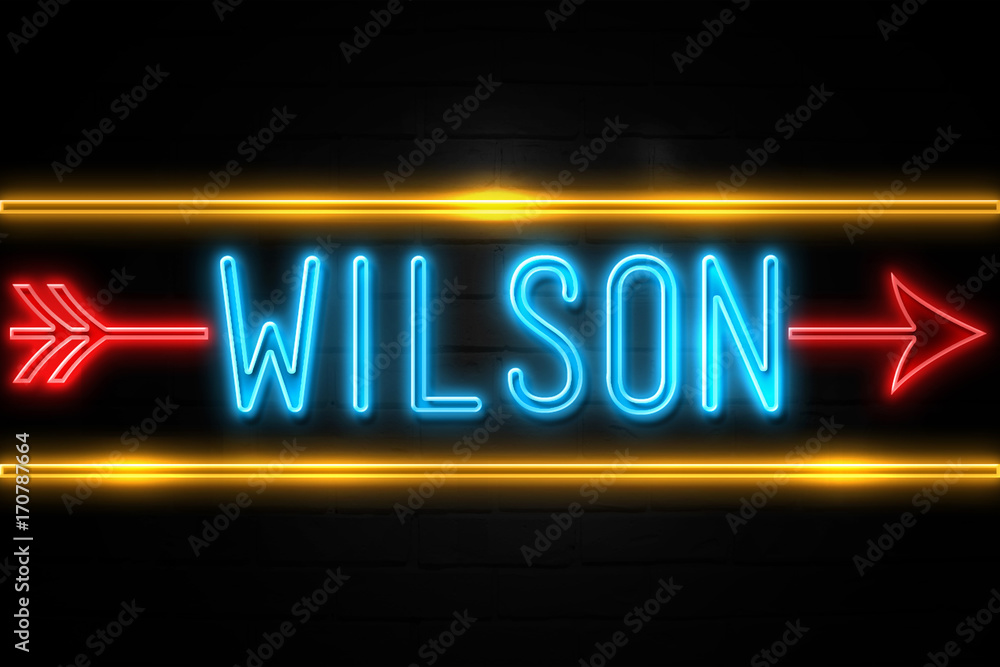 Wilson  - fluorescent Neon Sign on brickwall Front view