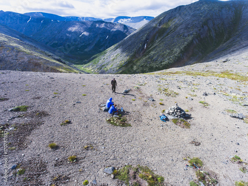 Aerial beautiful picture of Khibiny Mountains, Russia, Kola Peninsula, Murmansk, shot from drone photo