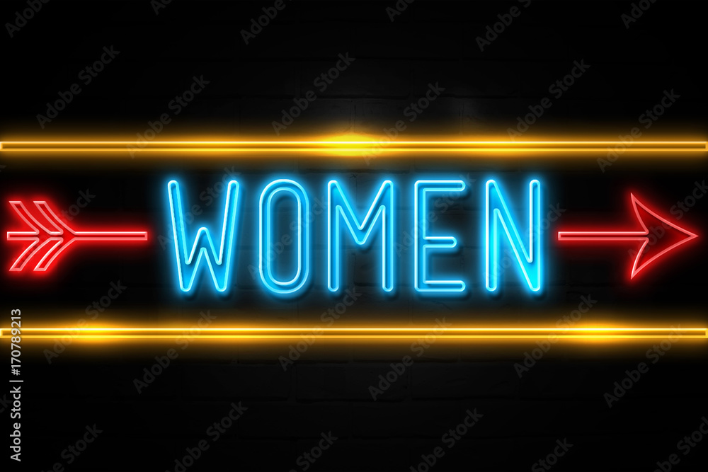 Women  - fluorescent Neon Sign on brickwall Front view