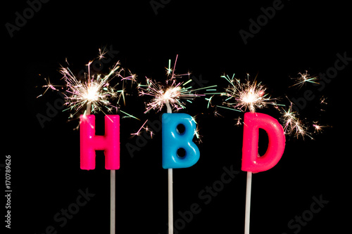 HBD,happy birthday text witch fireworks
