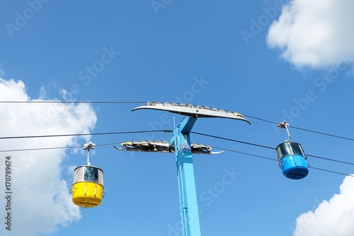 Cable car ride against a cloudy sky. photo