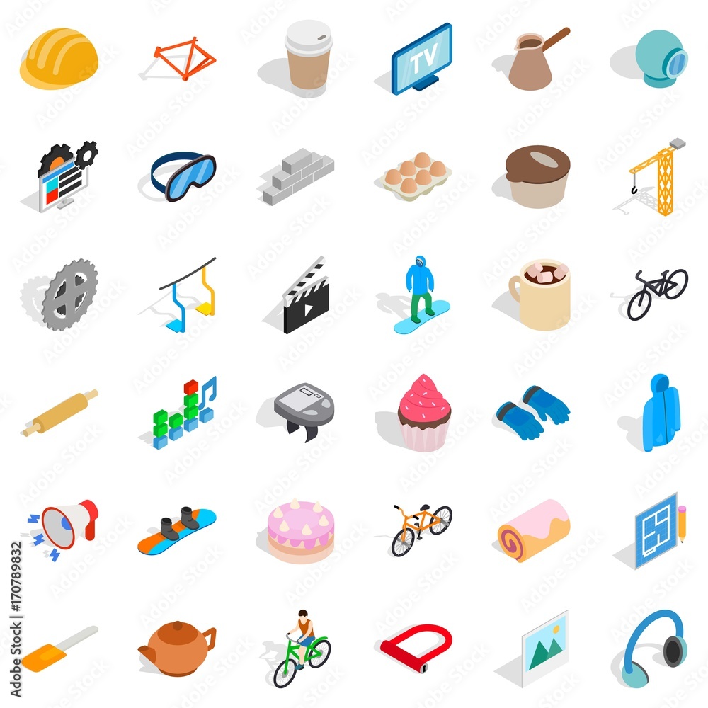 Bicycle icons set, isometric style