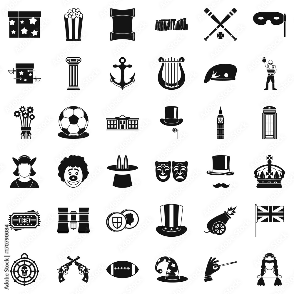 Cirque icons set, simple style Cirque icons set, simple style