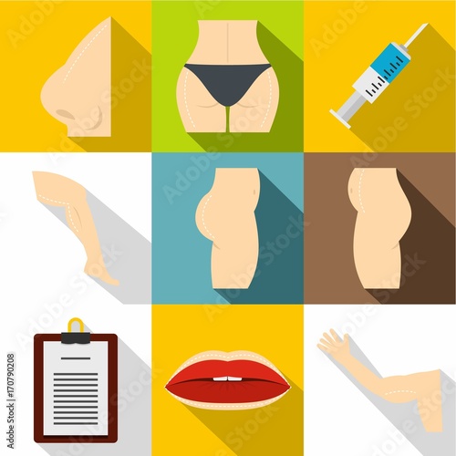 Surgery correction icon set, flat style