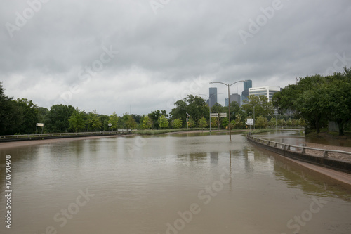 HOUSTON, USA ON 20 AUGUST 2017: Downtown Houston after Harvey hurricane , in Texas, USA