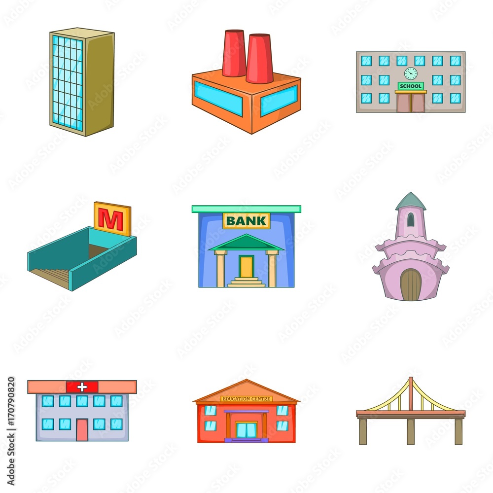 Organization icons set, cartoon style