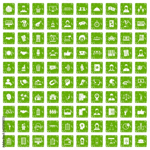 100 coherence icons set grunge green