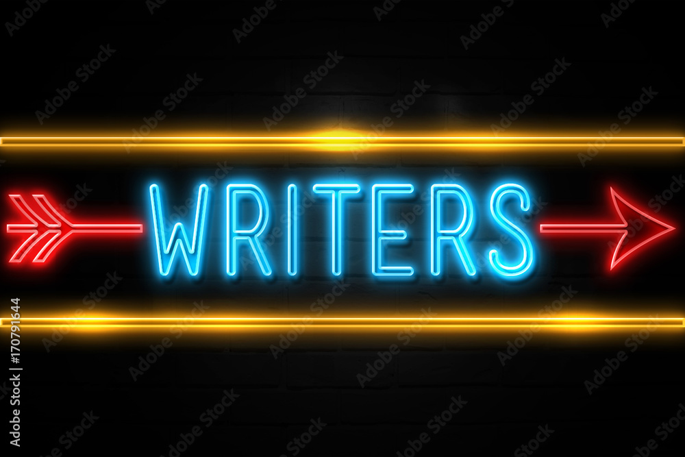 Writers  - fluorescent Neon Sign on brickwall Front view