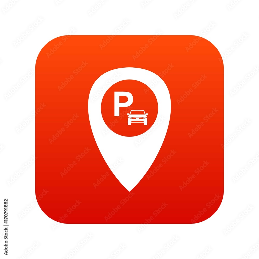 Map pointer with car parking icon digital red Map pointer with car parking icon digital red