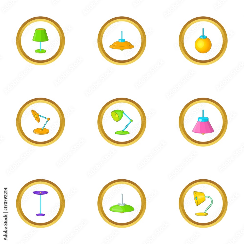Lighting fixture icons set, cartoon style Lighting fixture icons set, cartoon style