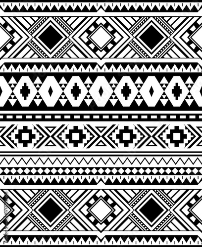 Ethnic pattern design. Seamless pattern. Navajo geometric print. Rustic decorative ornament. Abstract geometric pattern. Native American pattern. Black and white colors
