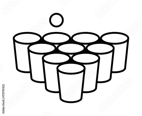 Beer pong or beirut drinking game with cups with ball line art vector icon for apps and websites 