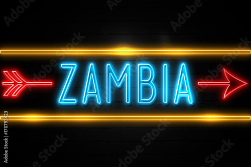Zambia - fluorescent Neon Sign on brickwall Front view