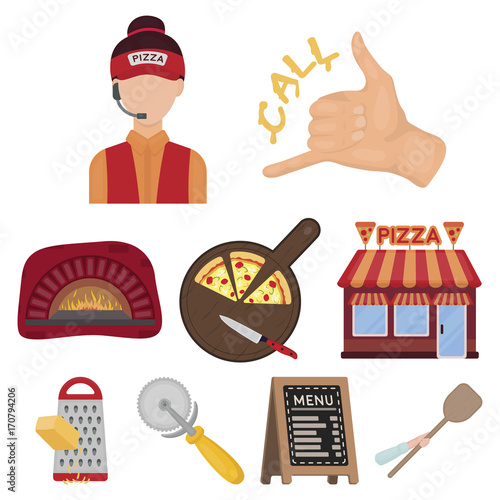 Pizza and pizzeria set icons in cartoon style. Big collection of pizza and pizzeria vector symbol stock illustration