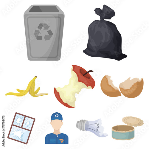 Trash and garbage set icons in cartoon style. Big collection of trash and garbage vector symbol stock illustration