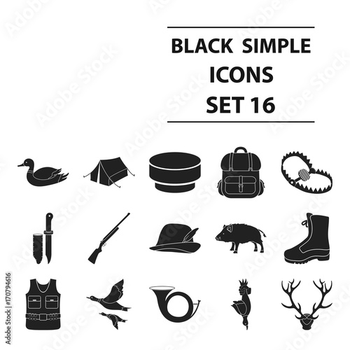 Hunting set icons in black style. Big collection of hunting vector illustration symbol.