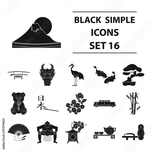 Japan set icons in black style. Big collection of Japan vector illustration symbol.