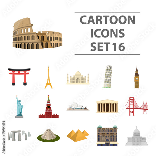 Countries set icons in cartoon style. Big collection of countries vector symbol stock illustration