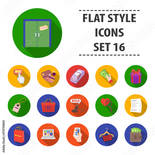 E-commerce set icons in flat style. Big collection e-commerce vector symbol stock illustration