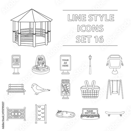 Park set icons in outline style. Big collection of park vector symbol stock illustration