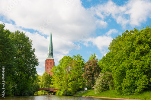 Lubeck Canals and the towers of Lubeck Cathedral © Gestur