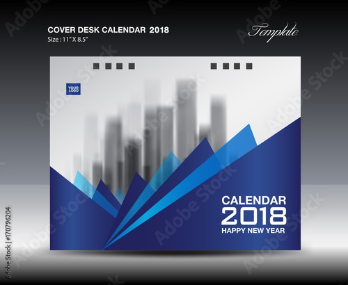 Blue Cover Desk Calendar 2018 Design polygon background template, book, brochure flyer