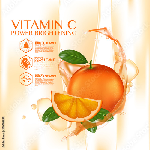 Orange fruit Vitamin Serum Moisture Skin Care Cosmetic.