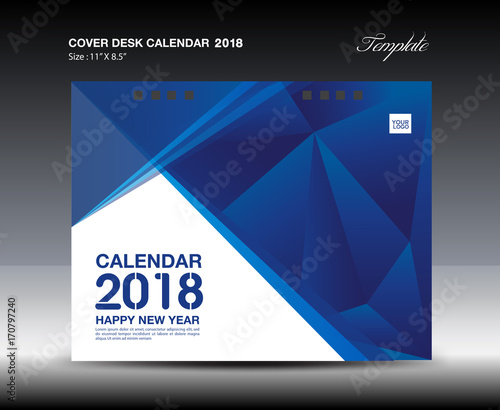 Blue Cover Desk Calendar 2018 Design polygon background  template