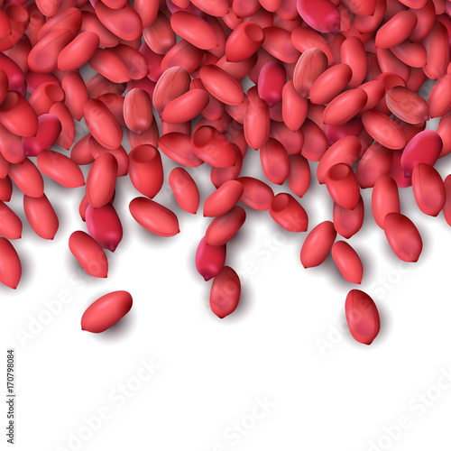 Arachis or peanuts background with red scattered nuts and beans