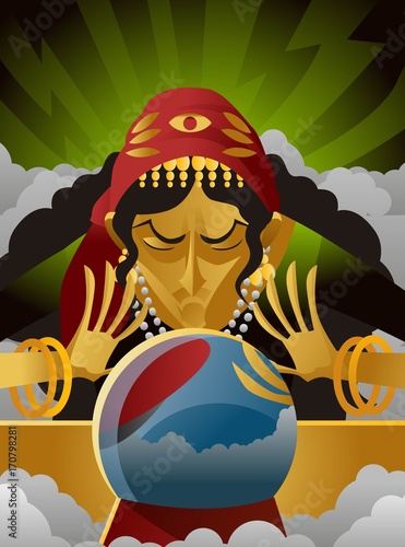 gipsy woman reading future in crystal ball