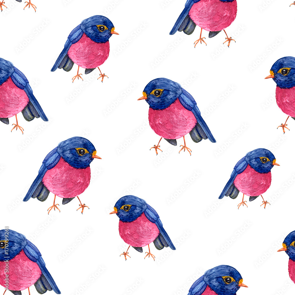 Pattern of blue and pink birds of sparrows on white background Pattern of blue and pink birds of sparrows on white background