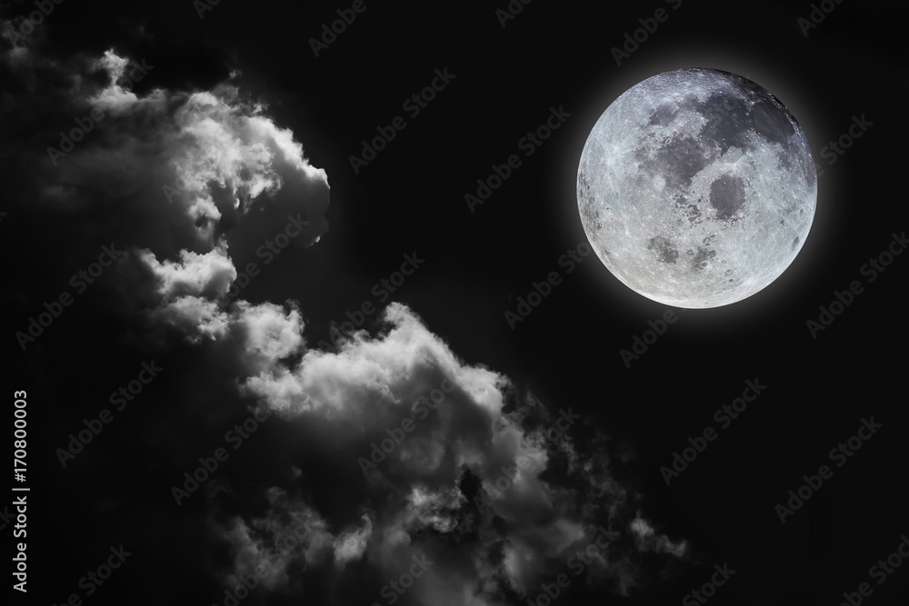Full moon with  Black and White  sky background.Element of Full moon image furnished by NASA.